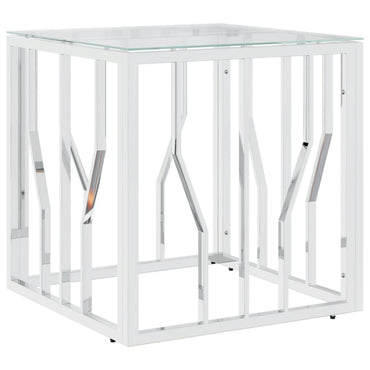 vidaXL Table basse argentée 50x50x50 cm acier inoxydable et verre