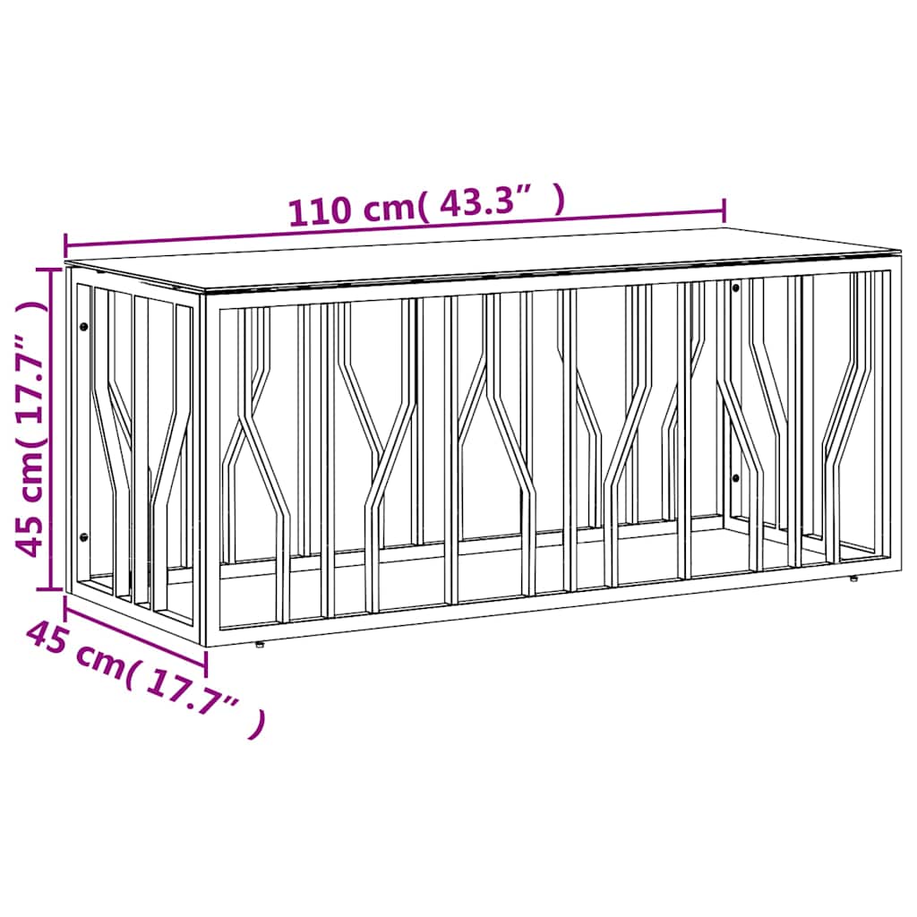 vidaXL Table basse 110x45x45 cm Acier inoxydable et Verre