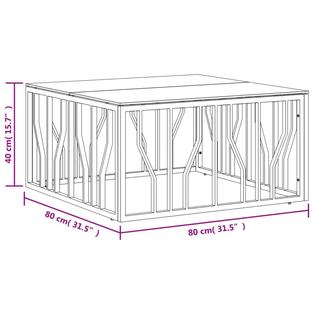 vidaXL Table basse 80x80x40 cm en acier inoxydable et verre