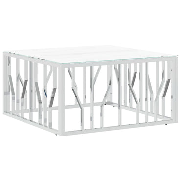 vidaXL Table basse argentée 80x80x40 cm en acier inoxydable et verre