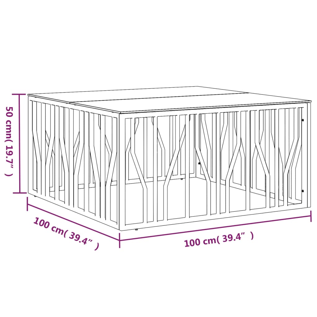 vidaXL Table basse 100x100x50 cm Acier inoxydable et verre