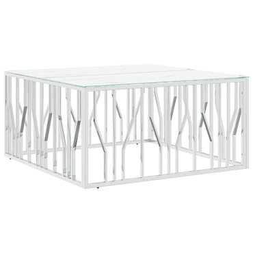 vidaXL Table basse argentée 100x100x50 cm acier inoxydable et verre