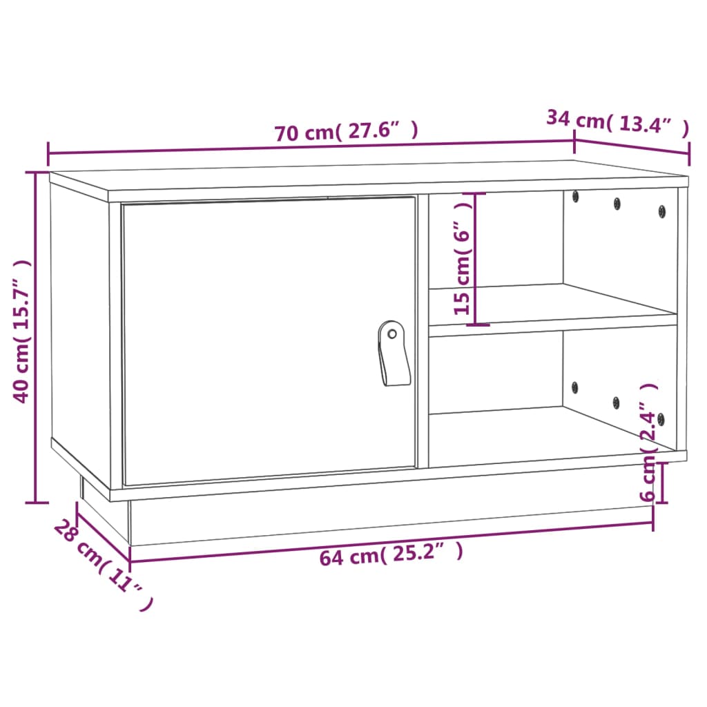 vidaXL TV-Schrank Weiß 70x34x40 cm Massivholz Kiefer