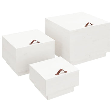 vidaXL Boîtes de rangement avec couvercles 3 pcs Blanc Bois de pin massif