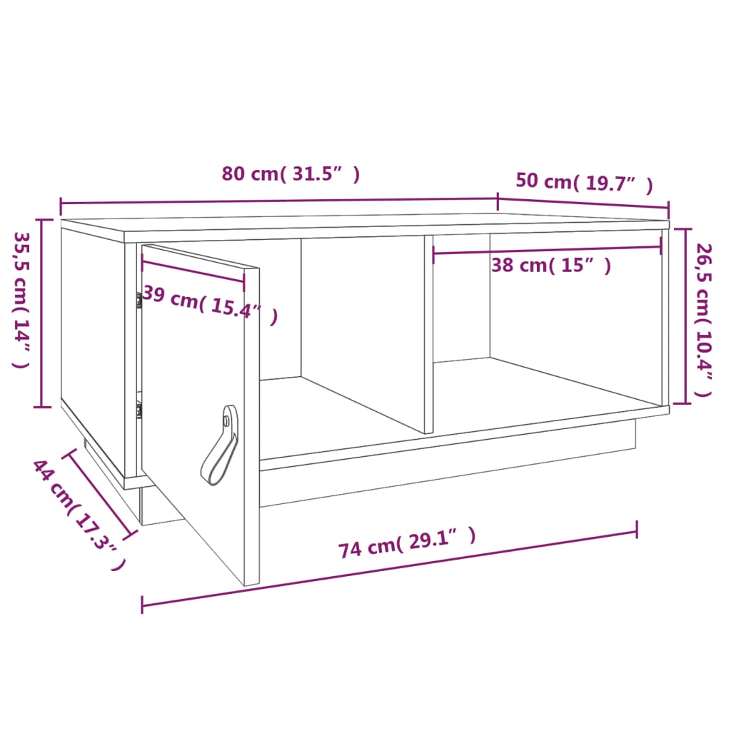 vidaXL Couchtisch Weiß 80x50x35,5 cm Massivholz Kiefer