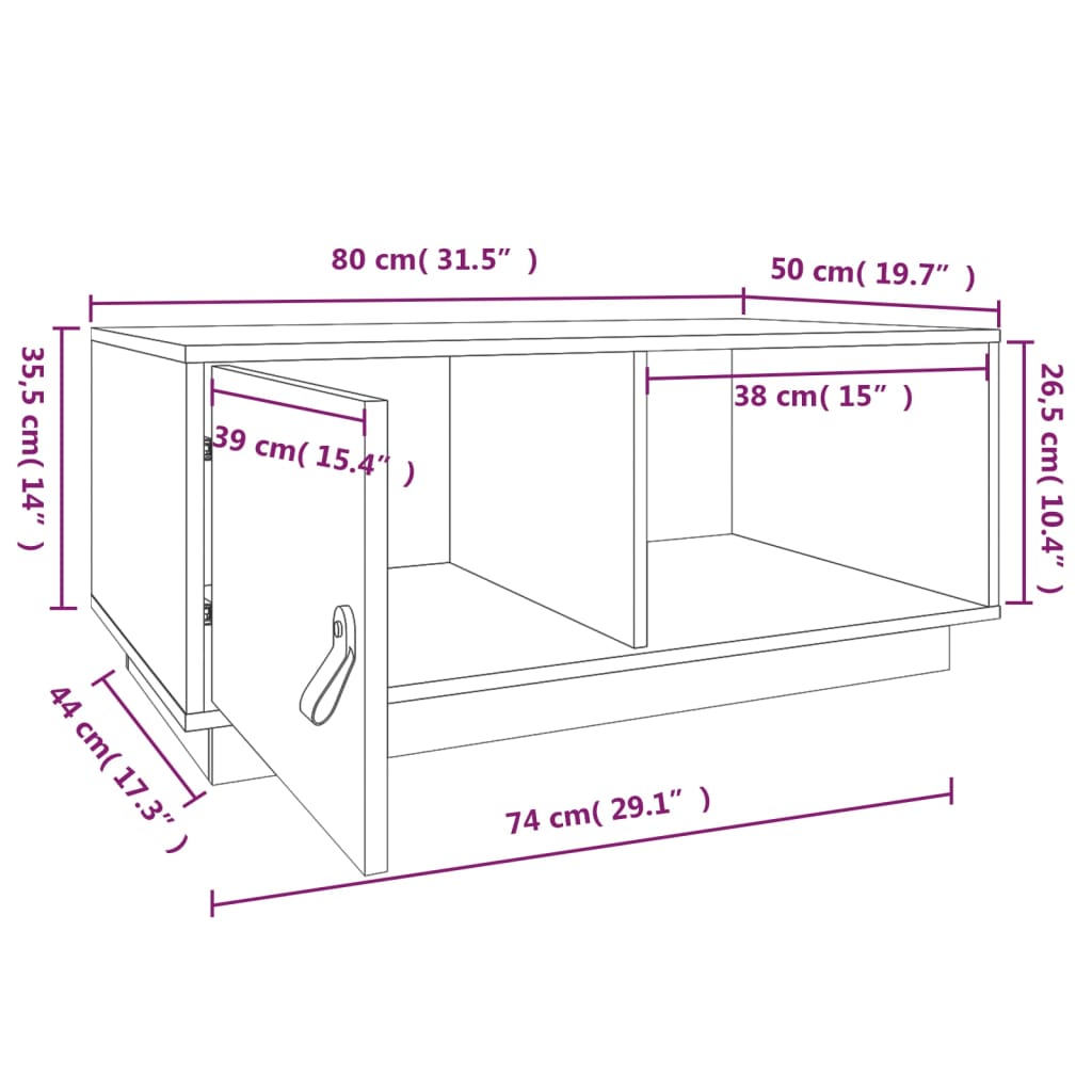 vidaXL Table basse noire 80x50x35,5 cm Bois de pin massif