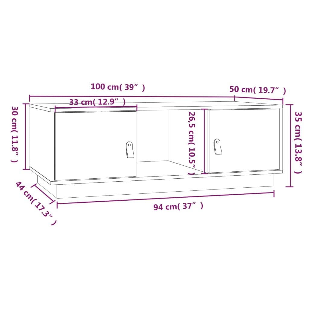 vidaXL Couchtisch Honigbraun 100x50x35 cm Massivholz Kiefer