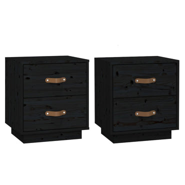 vidaXL Nachttische 2 Stk. Schwarz 40x34x45 cm Massivholz Kiefer