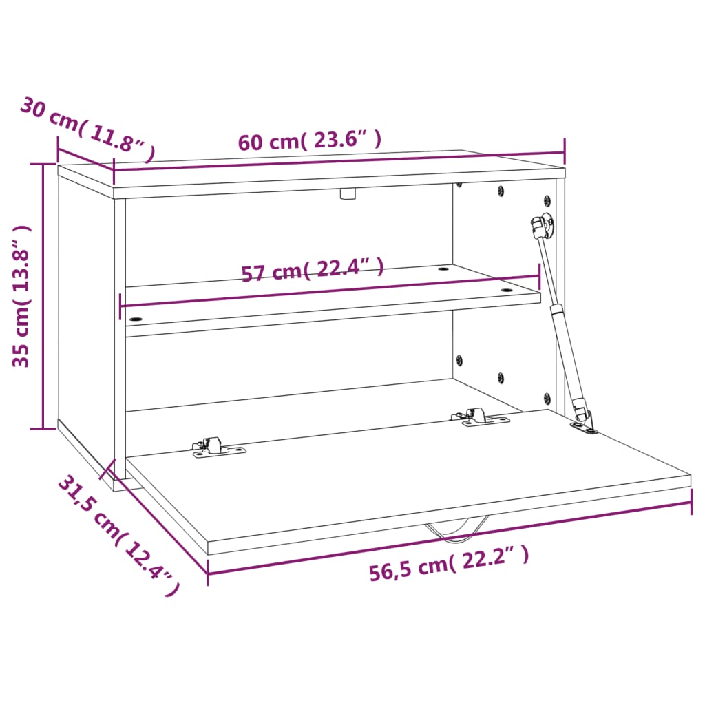 vidaXL Wandschrank Grau 60x30x35 cm Massivholz Kiefer