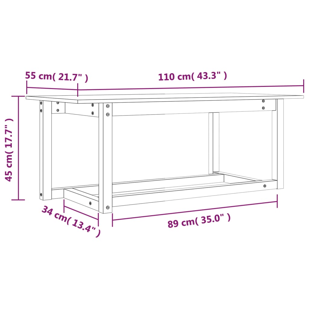 vidaXL Couchtisch Honigbraun 110x55x45 cm Massivholz Kiefer