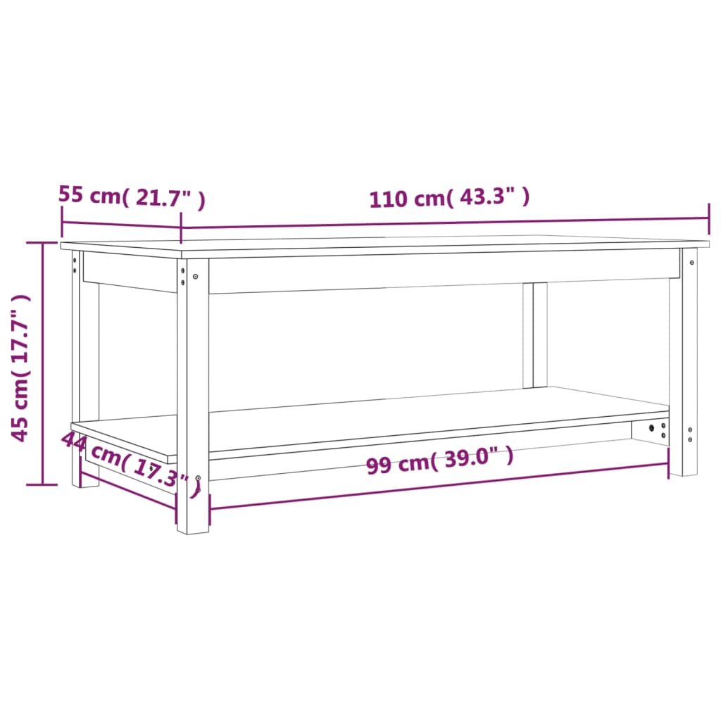 vidaXL Table basse 110x55x45 cm en pin massif