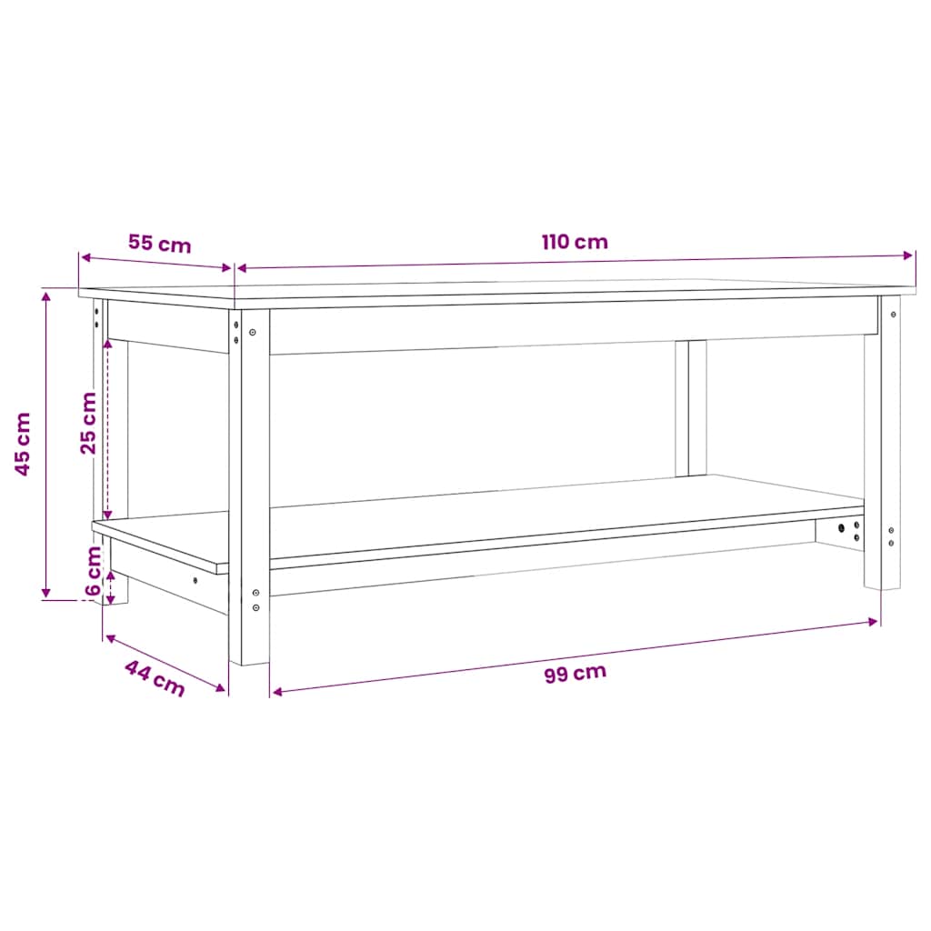 vidaXL Table basse marron miel 110x55x45 cm Bois de pin massif