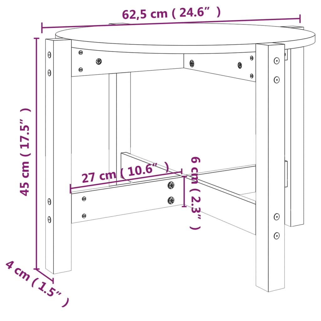 vidaXL Couchtisch Ø 62,5x45 cm Massivholz Kiefer