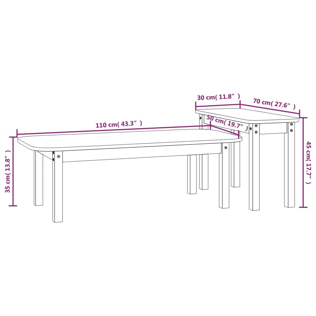 vidaXL 2-tlg. Couchtisch-Set Grau Massivholz Kiefer