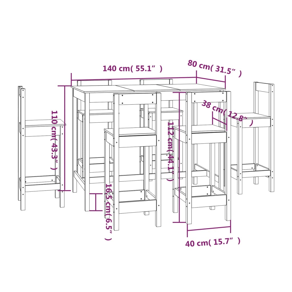 vidaXL Ensemble de bar 7 pcs Bois de pin massif
