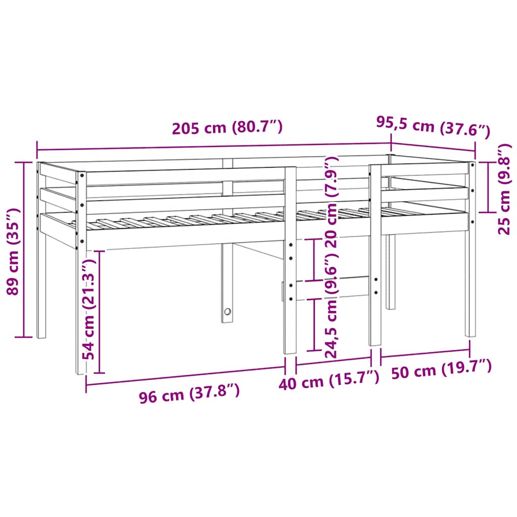 Hochbett Weiß 90x200 cm Massivholz Kiefer