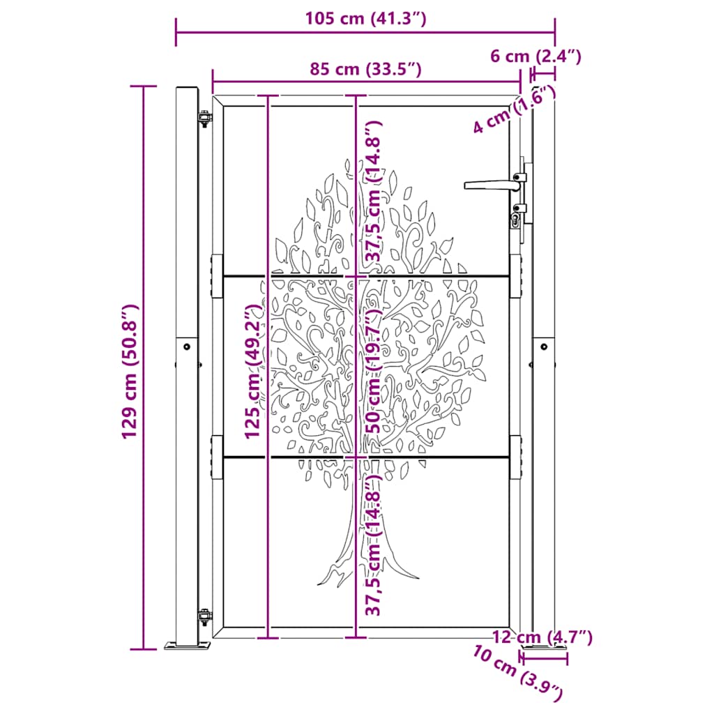 Gartentor 100x125 cm Cortenstahl Baumdesign
