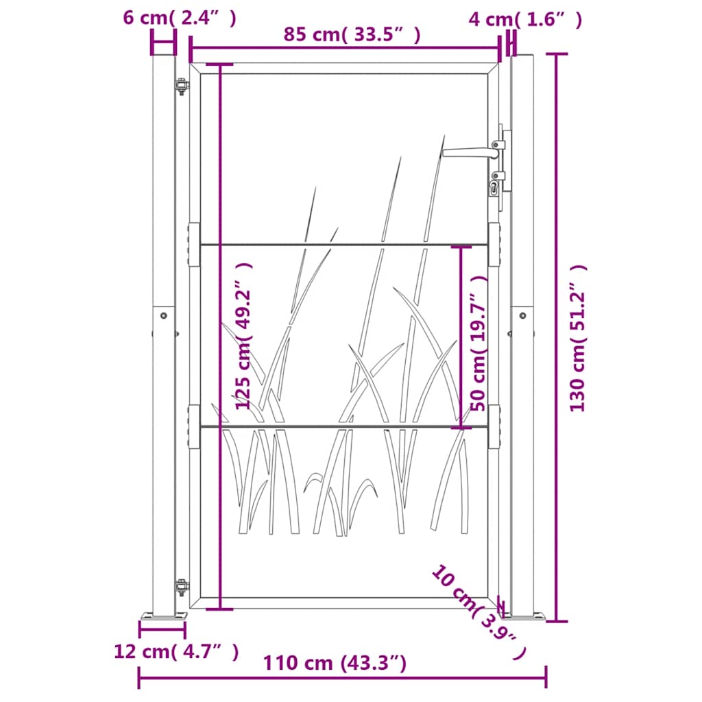 Gartentor Anthrazit 100x125 cm Stahl Gras-Design