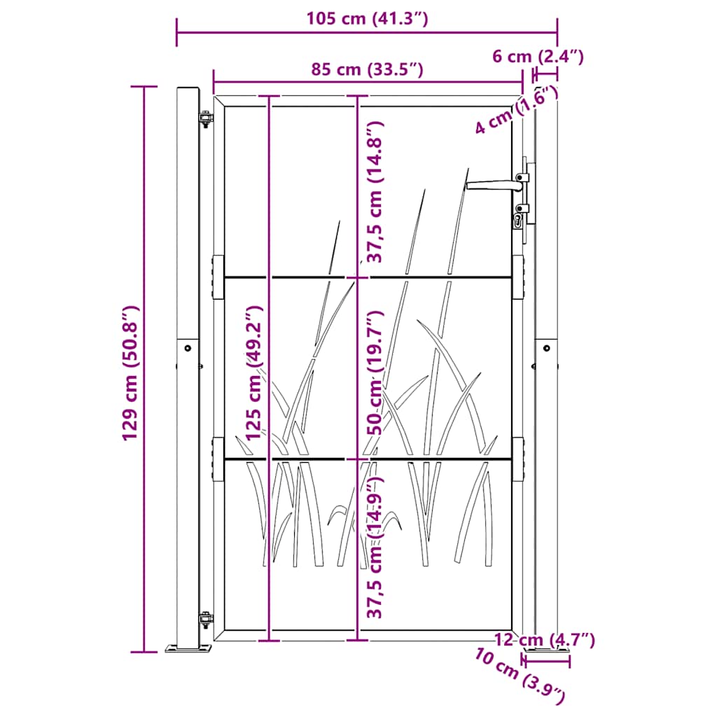 Gartentor 100x125 cm Cortenstahl Gras-Design