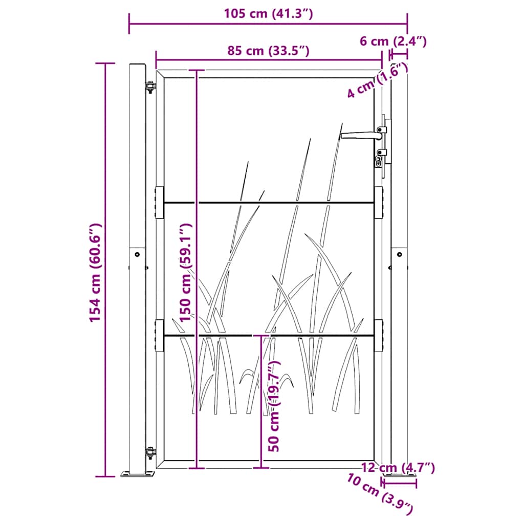 Gartentor 100x150 cm Cortenstahl Gras-Design