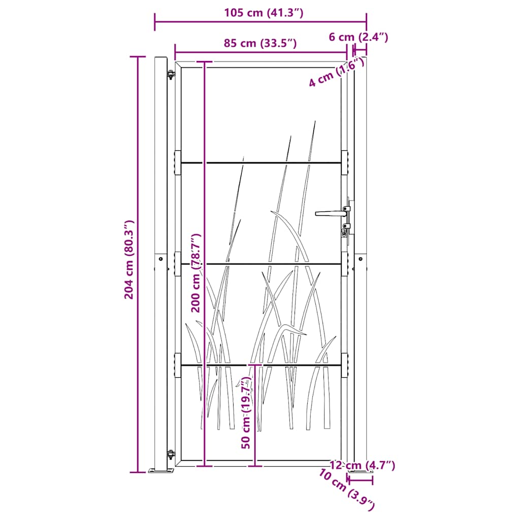 Gartentor 100x200 cm Cortenstahl Gras-Design