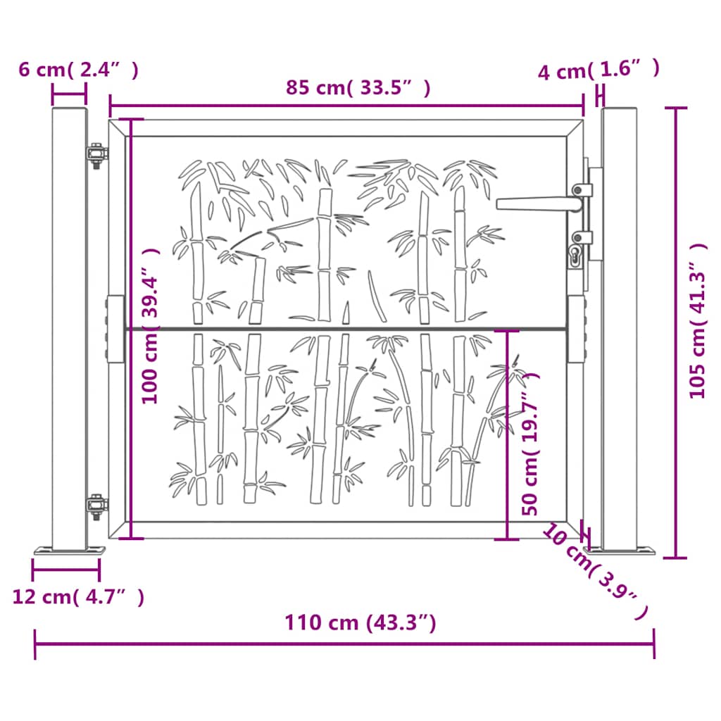 Gartentor Anthrazit 100x100 cm Stahl Bambus-Design