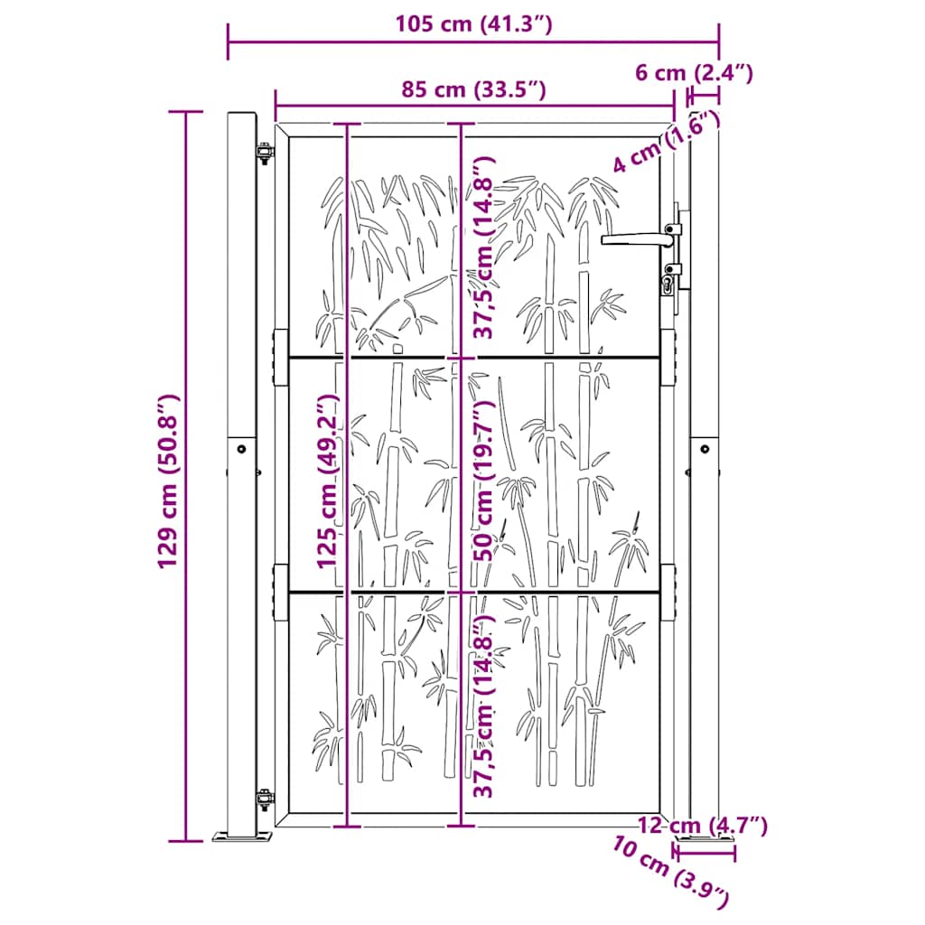 Gartentor 100x125 cm Cortenstahl Bambus-Design