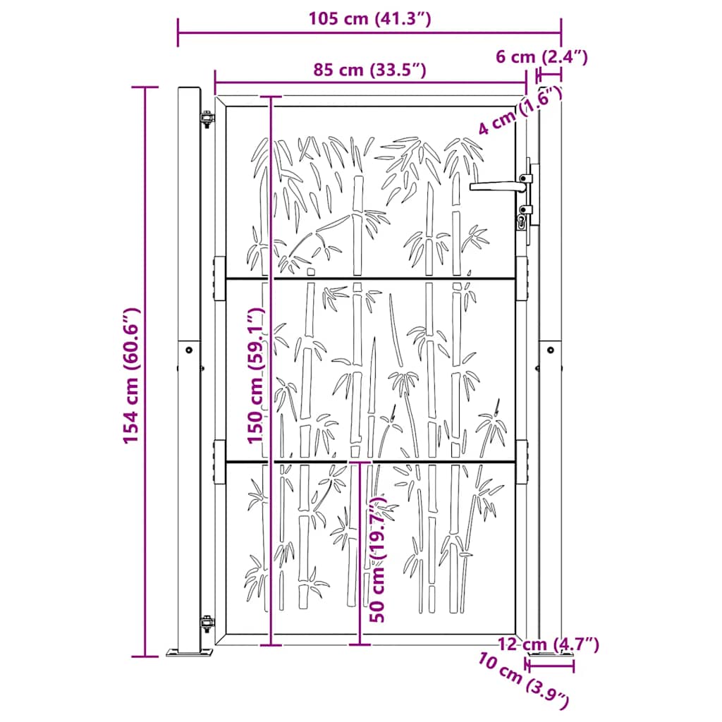 Gartentor 100x150 cm Cortenstahl Bambus-Design
