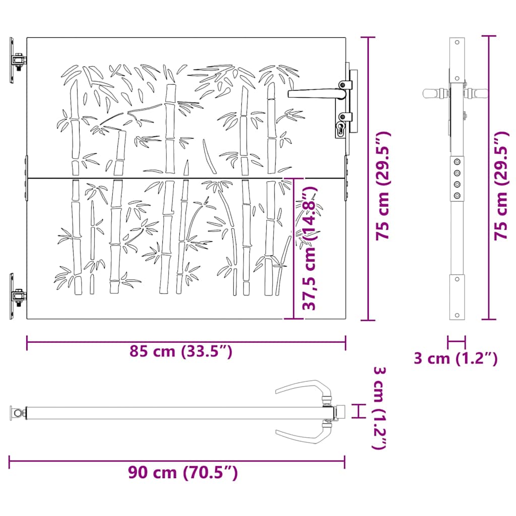Gartentor 85x75 cm Cortenstahl Bambus-Design