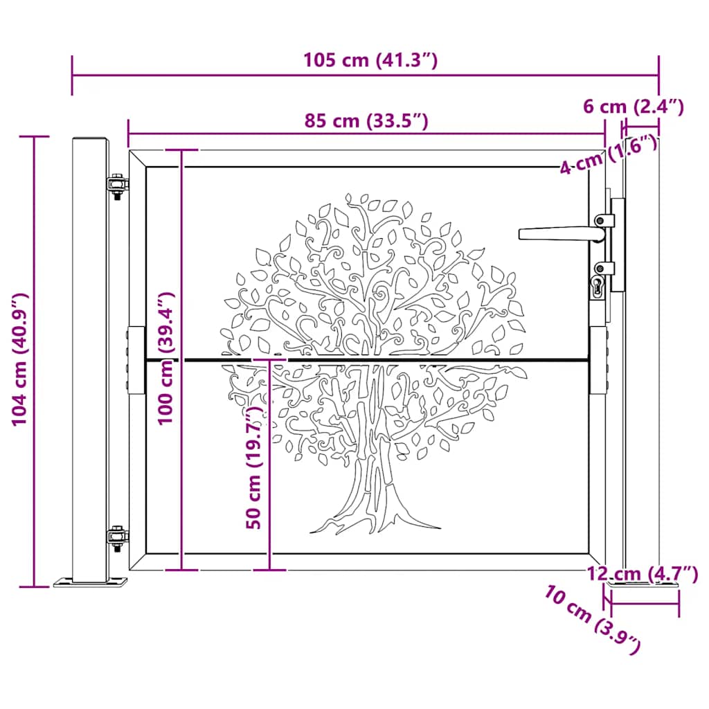 Gartentor 100x100 cm Cortenstahl Bambus-Design