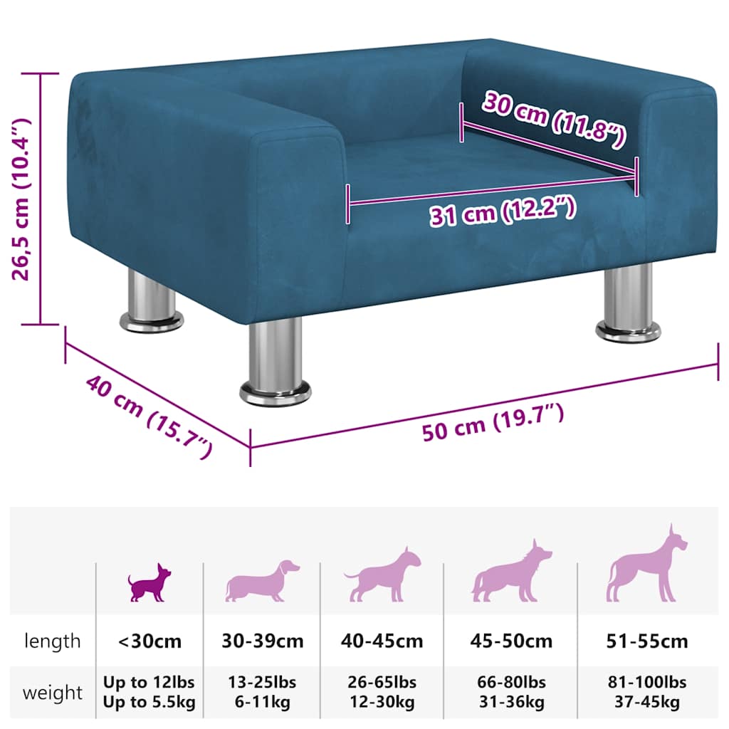 Hundebett Blau 50x40x26,5 cm Samt