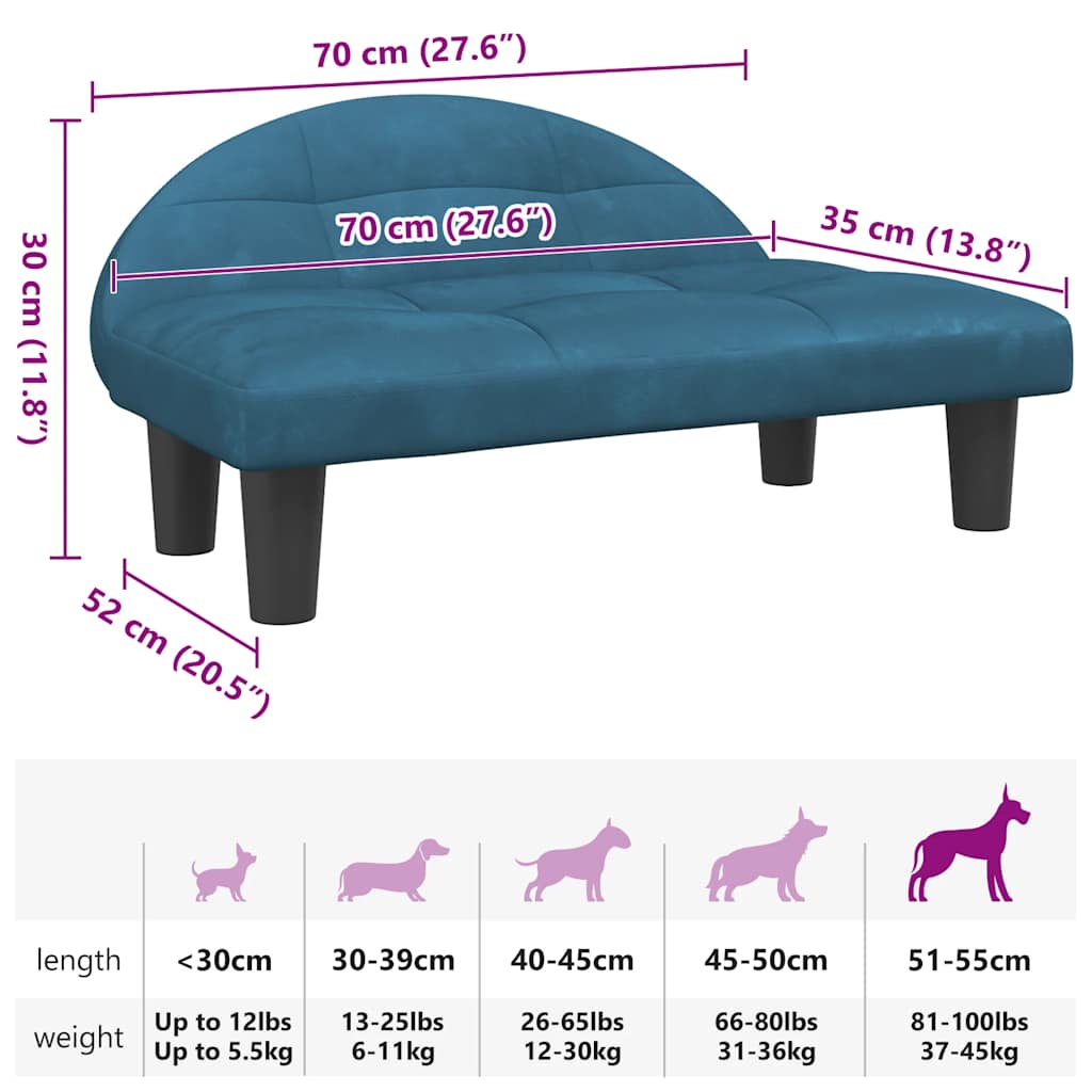 Hundebett Blau 70x52x30 cm Samt