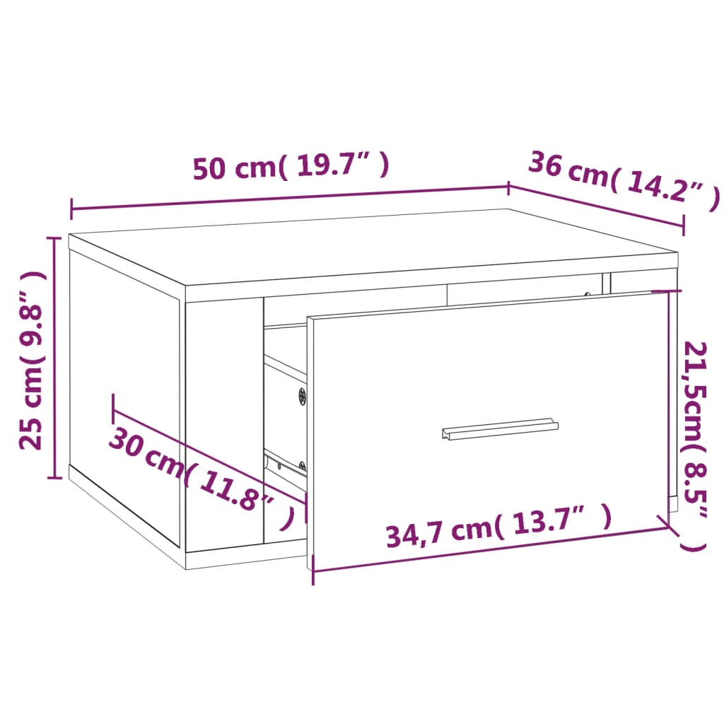 vidaXL Tables de chevet murales 2 pcs Blanc brillant 50x36x25 cm