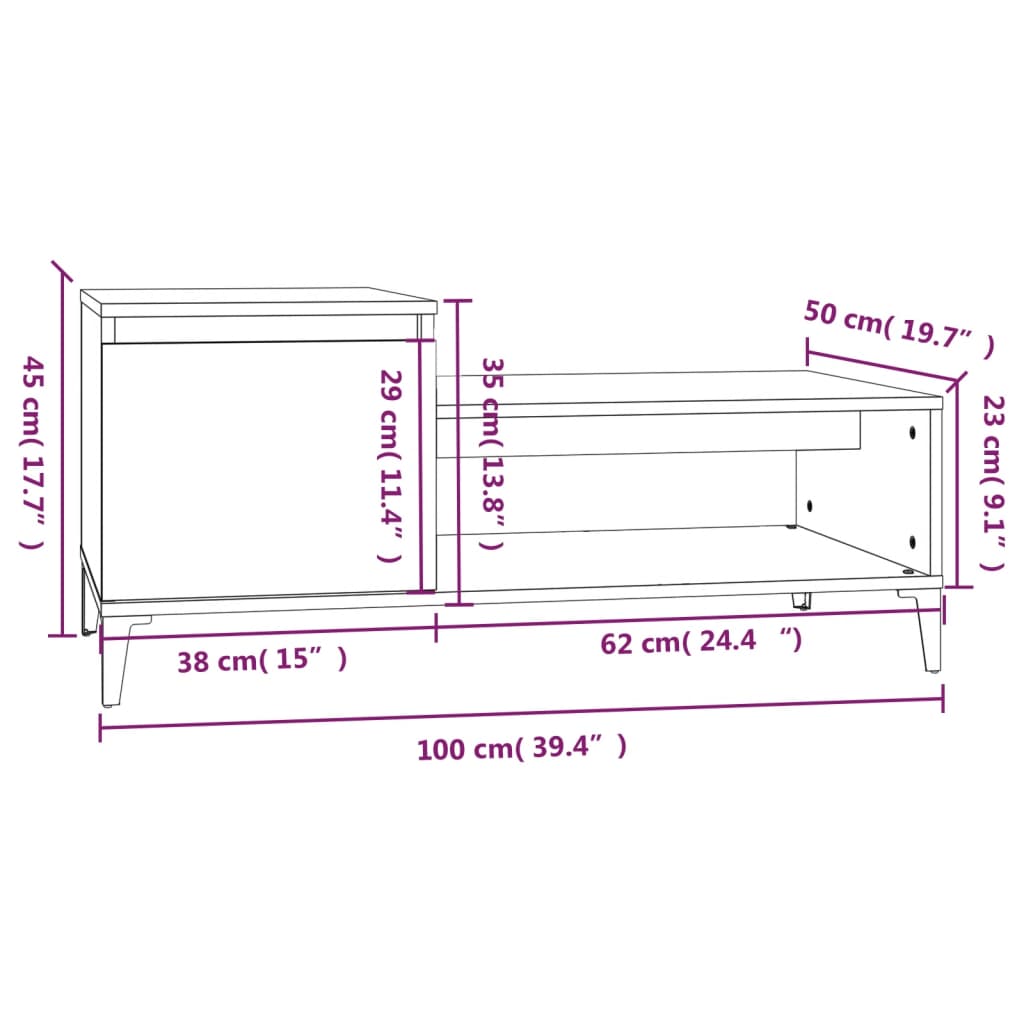 vidaXL Couchtisch Betongrau 100x50x45 cm Holzwerkstoff