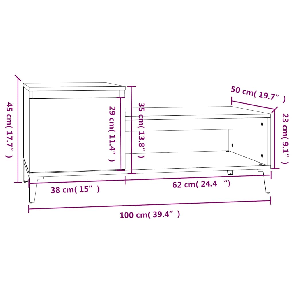 vidaXL Couchtisch Grau Sonoma 100x50x45 cm Holzwerkstoff