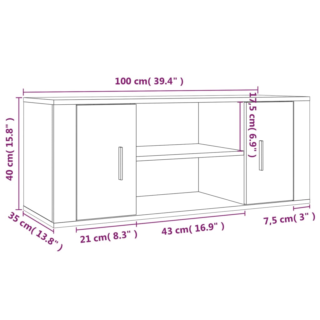vidaXL Meuble TV chêne fumé 100x35x40 cm bois d'ingénierie
