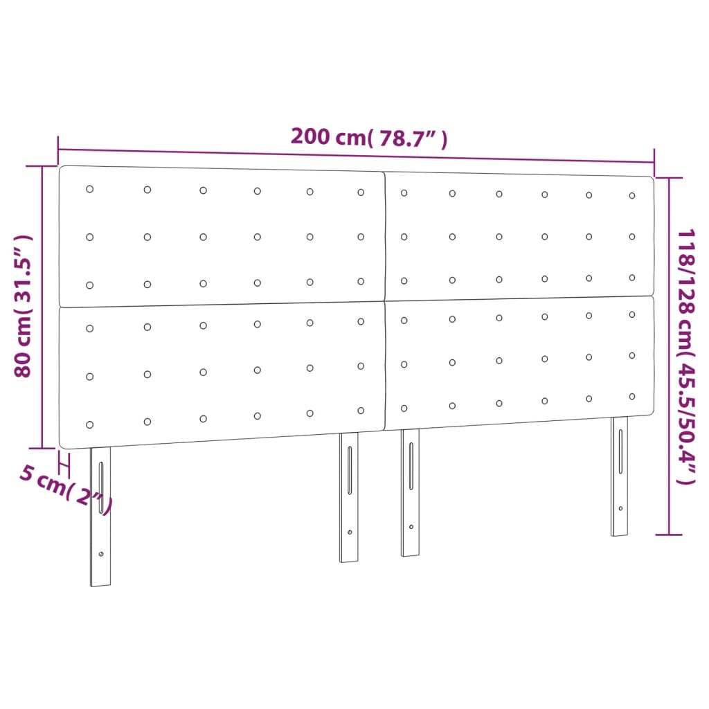 vidaXL Kopfteil Hellgrau 200 x 5 x 118/128 cm Samt