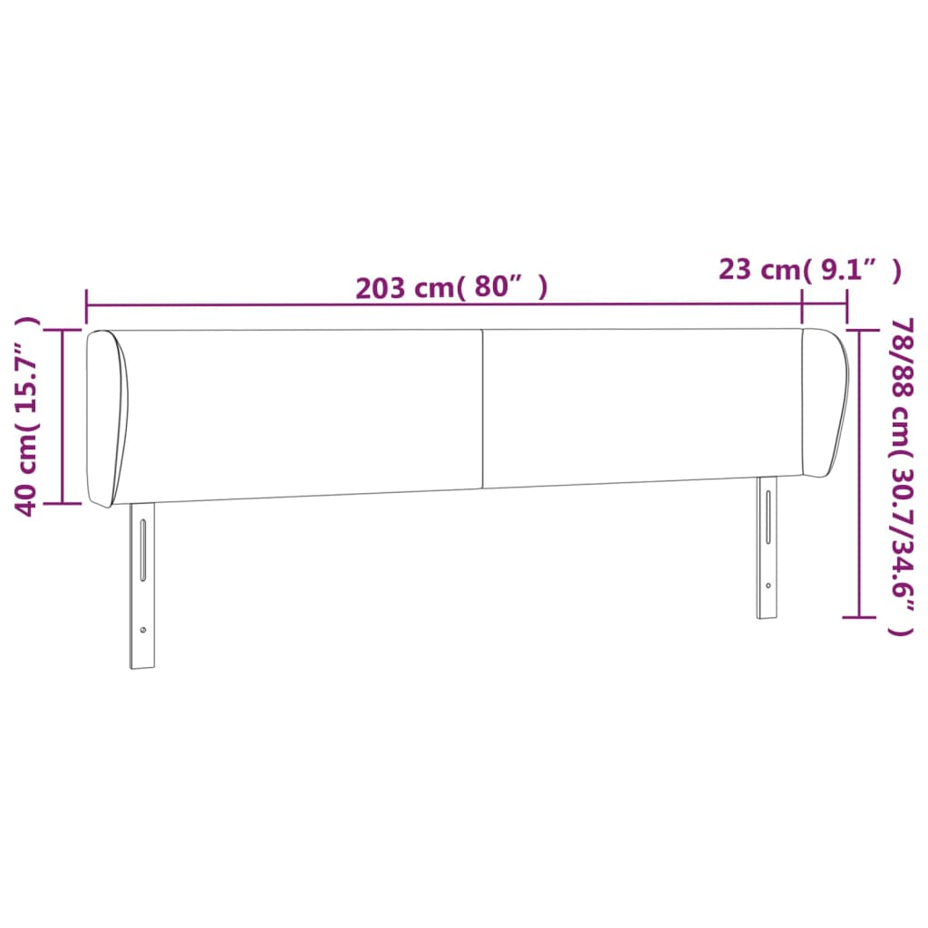 vidaXL Kopfteil mit Ohren Schwarz 203x23x78/88 cm Stoff
