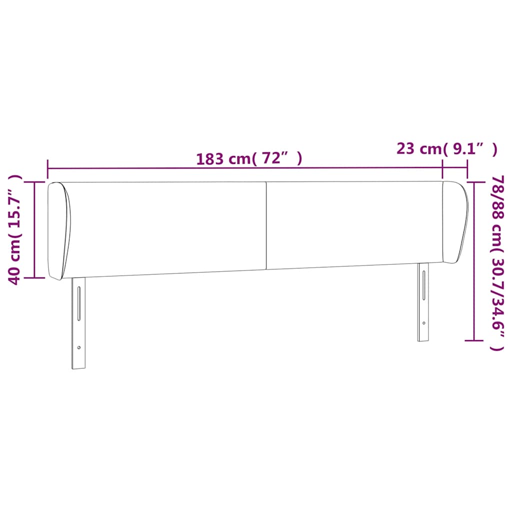 vidaXL Kopfteil mit Ohren Dunkelblau 183x23x78/88 cm Samt