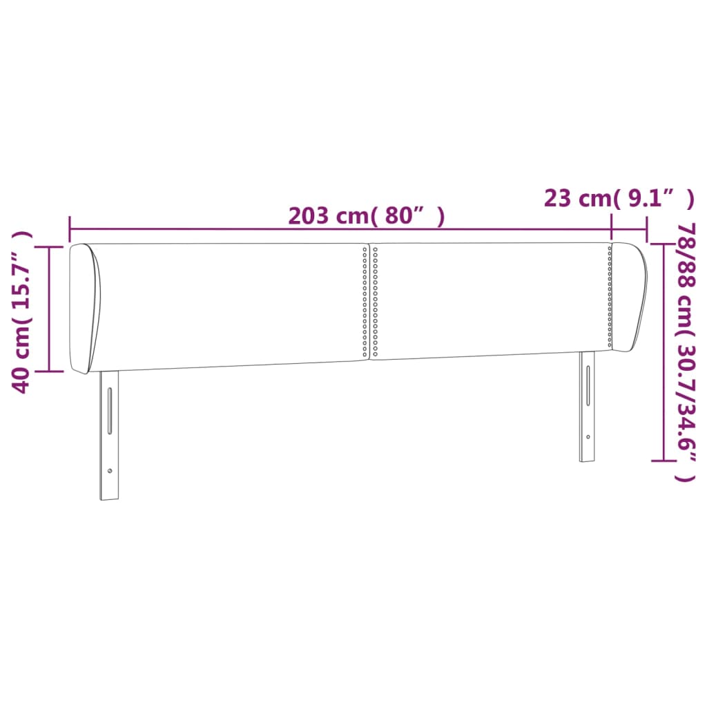 vidaXL Kopfteil mit Ohren Schwarz 203x23x78/88 cm Stoff