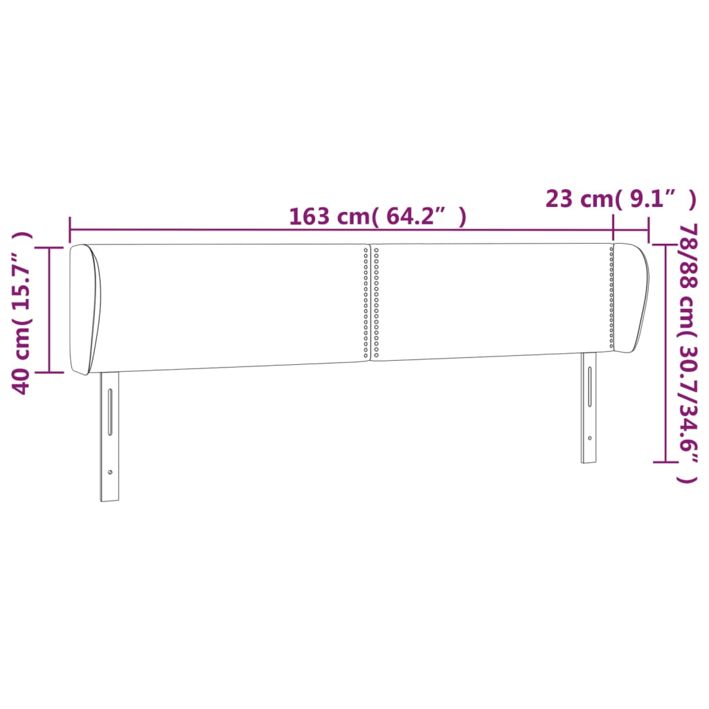 vidaXL Kopfteil mit Ohren Schwarz 163x23x78/88 cm Samt