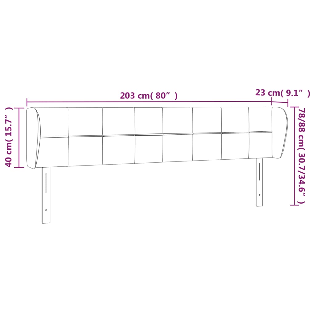 vidaXL Kopfteil mit Ohren Dunkelgrau 203x23x78/88 cm Samt