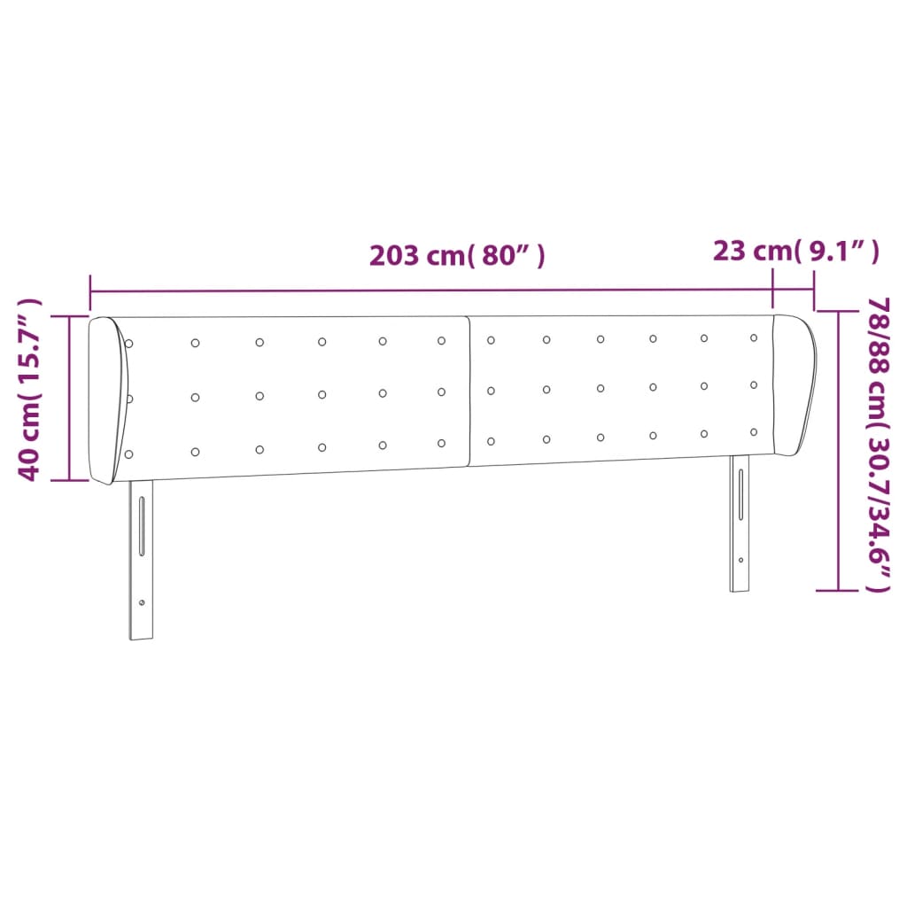 vidaXL Kopfteil mit Ohren Grau 203x23x78/88 cm Kunstleder