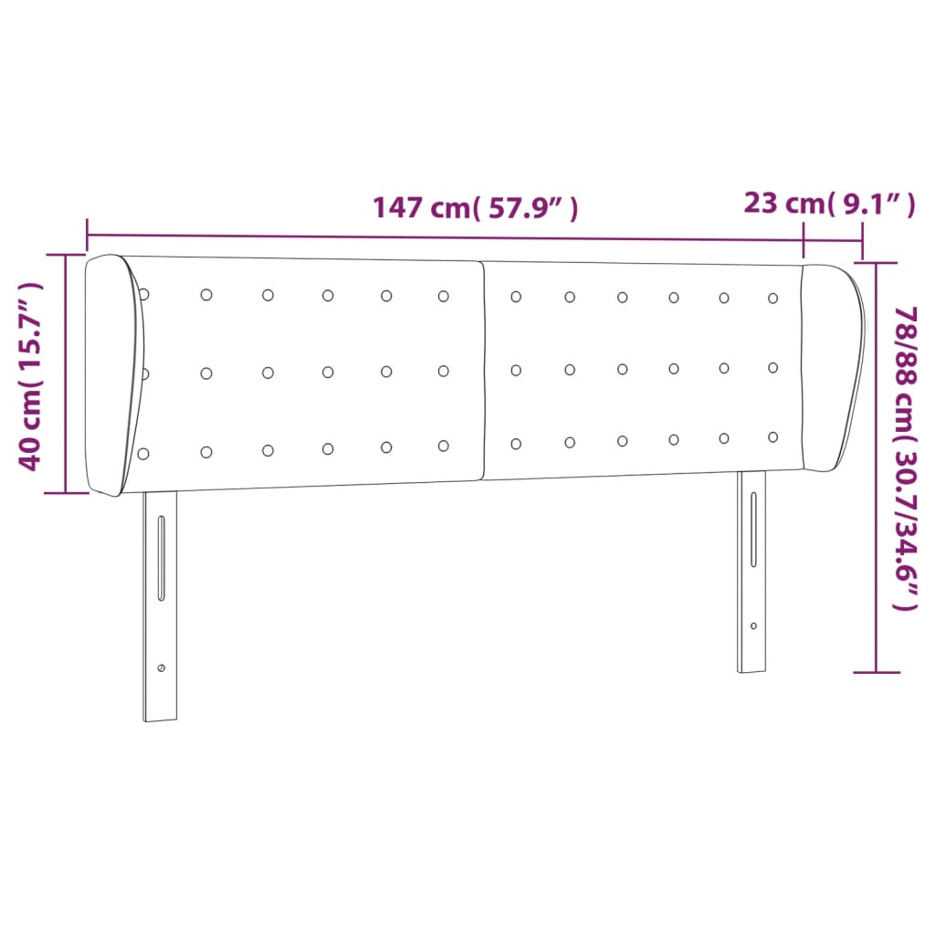vidaXL Kopfteil mit Ohren Schwarz 147x23x78/88 cm Samt