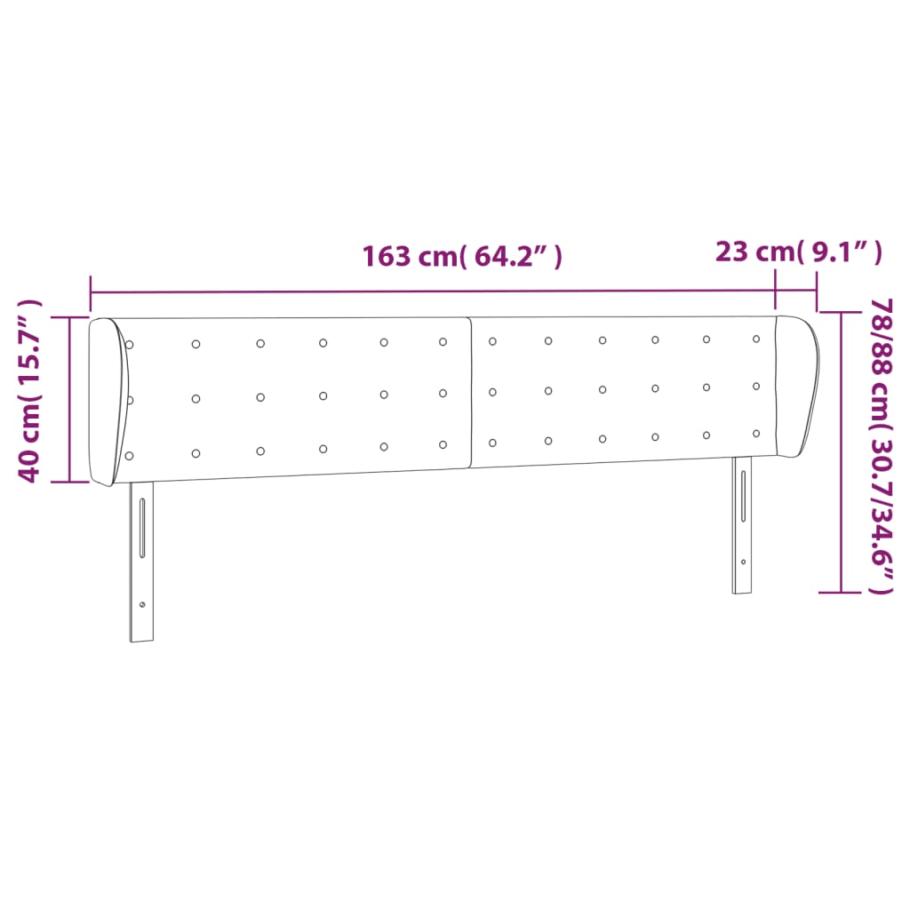 vidaXL Kopfteil mit Ohren Hellgrau 163x23x78/88 cm Samt