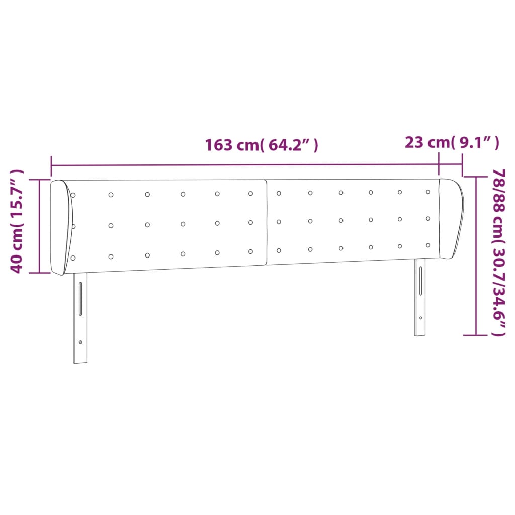 vidaXL Kopfteil mit Ohren Schwarz 163x23x78/88 cm Samt