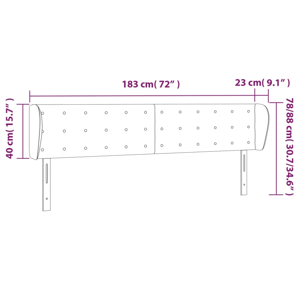 vidaXL Kopfteil mit Ohren Dunkelgrau 183x23x78/88 cm Samt