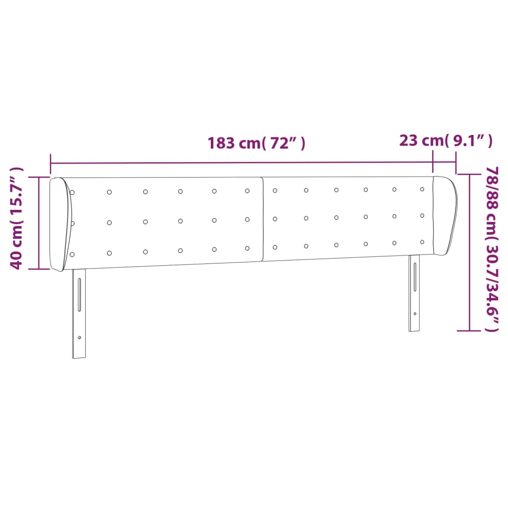 vidaXL Kopfteil mit Ohren Schwarz 183x23x78/88 cm Samt
