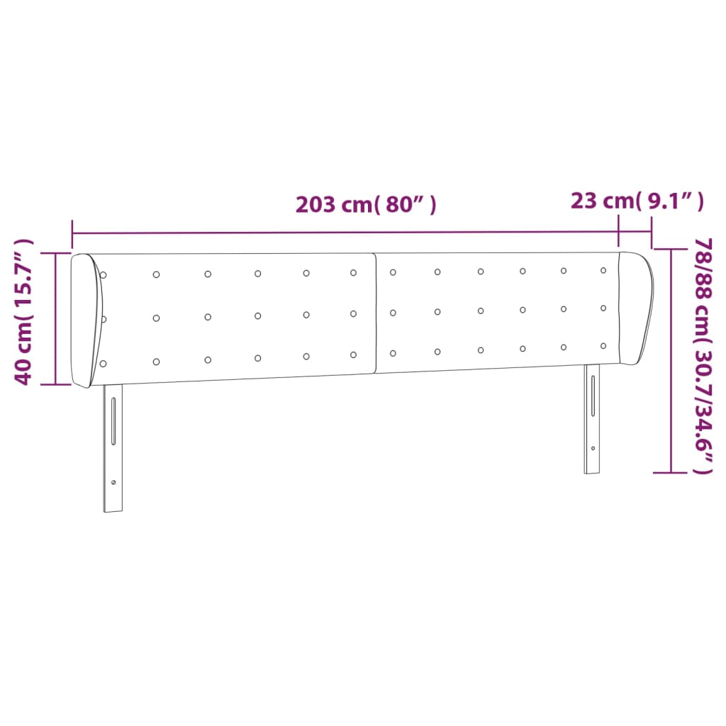 vidaXL Kopfteil mit Ohren Hellgrau 203x23x78/88 cm Samt
