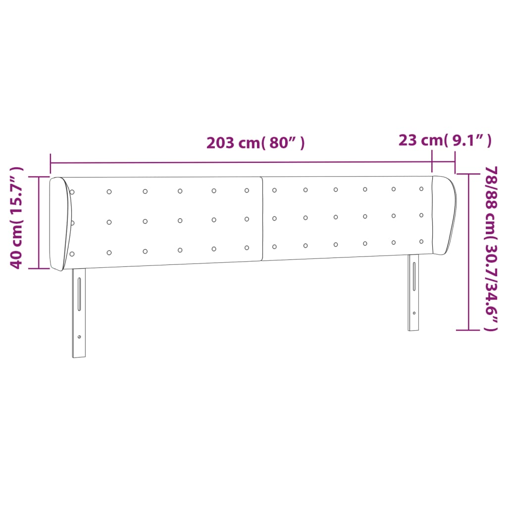 vidaXL Kopfteil mit Ohren Rosa 203x23x78/88 cm Samt